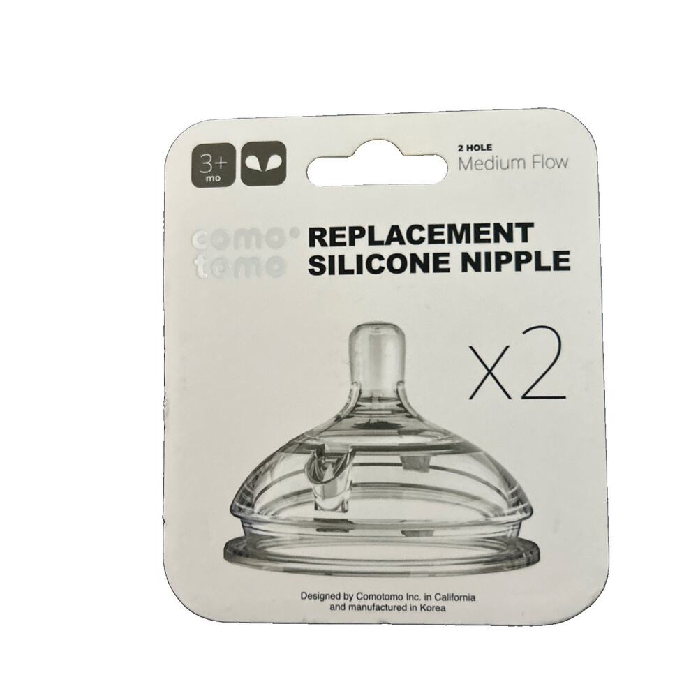 *NEW COMOTOMO 2 SILICONE Replacement NIPPLES Medium Flow 2 Holes 3 Months Bottle